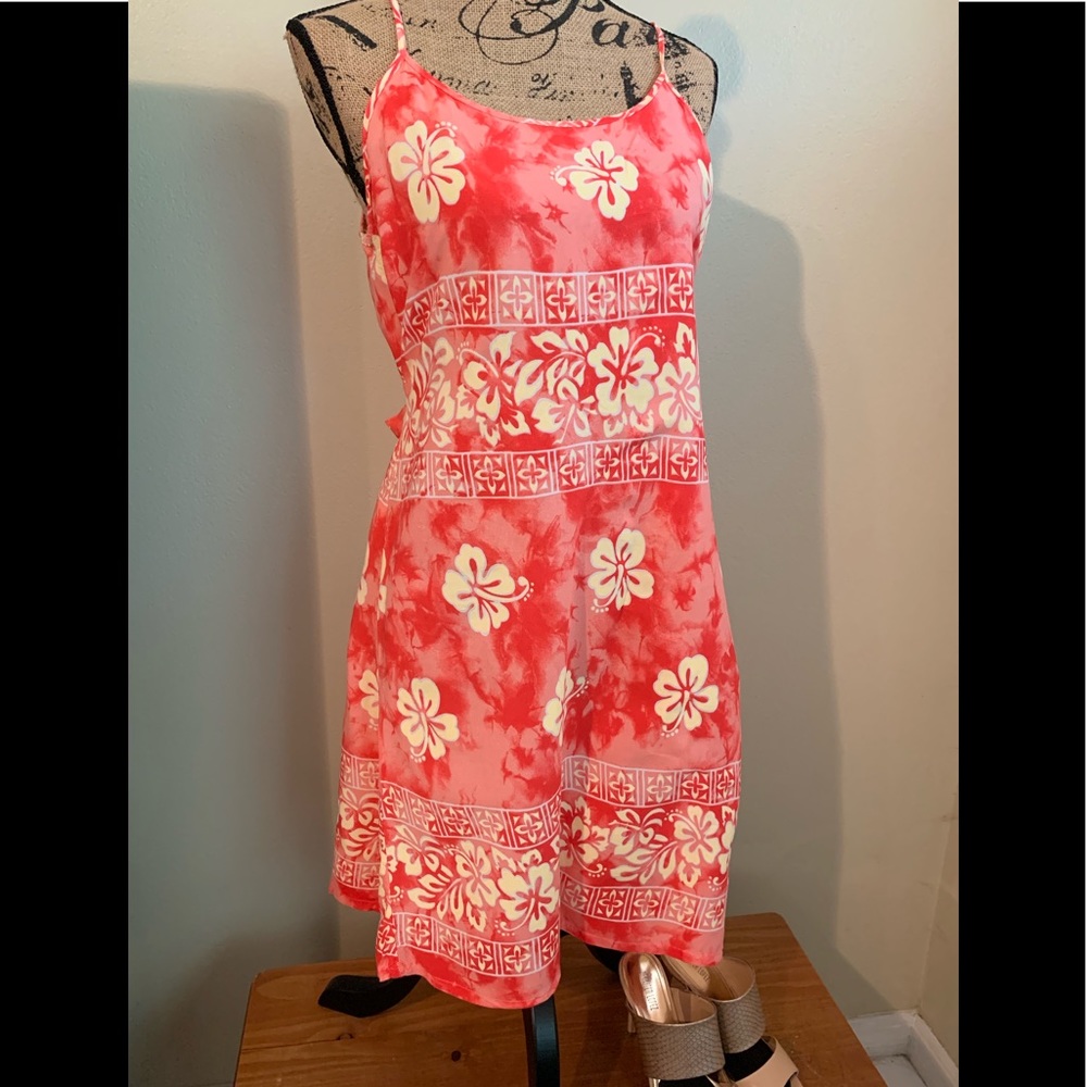 CARIBBEAN SURF SPAGHETTI STRAP FLORAL  DRESS M/L